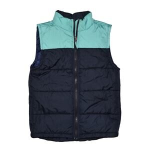 CROWN & IVY NEW $44 Navy Aqua Colorblock Zip‎ Puffer Vest Pockets Medium
